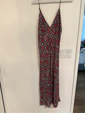 Natalie Martin Black Slip Maxi Dress with Red Floral Medallion Print